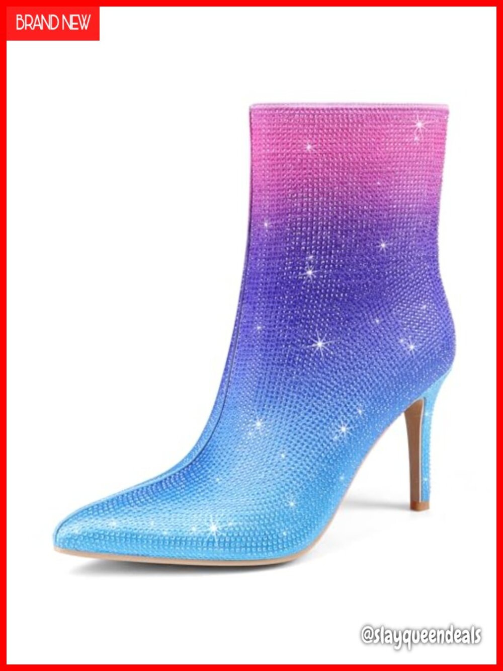 Rhinestone Ankle Boots Pointed Toe Stiletto Heel Dress Booties